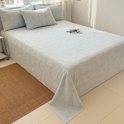 91家纺网 家纺一手货源 找家纺 眠博士2025新款AB版简约时尚A类全棉三层纱系列单床单 三层纱单床单-幸运叶-蓝