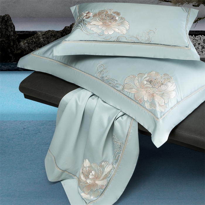 91家纺网 家纺一手货源 找家纺 高大尚婚庆馆 2025春夏新款 长绒棉高端绣花四件套-赫莲娜 赫莲娜-水晶兰