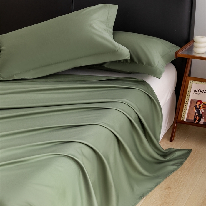 91家纺网 家纺一手货源 找家纺 宝时兰 2025新款100支新疆长绒棉单品床单全棉枕套纯棉三件套 松石绿