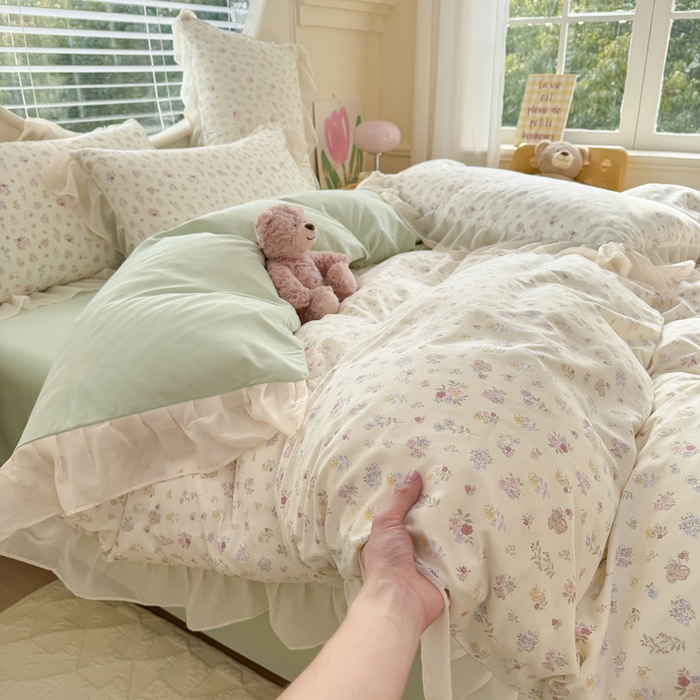 91家纺网 家纺一手货源 找家纺 橘子家 2025新款云纱四件套 清雅