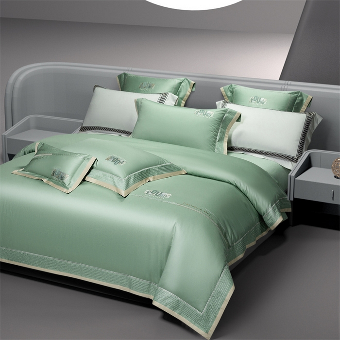 91家纺网 家纺一手货源 找家纺 高大尚婚庆馆 2025春夏新款 长绒棉高端绣花四件套-希米娅 清新绿