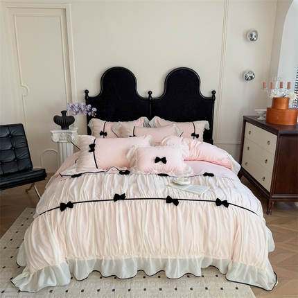 91家纺网 家纺一手货源 找家纺 吾欢心 2025新款A类糯小棉法式高定赛琳娜系列四件套 赛琳娜粉