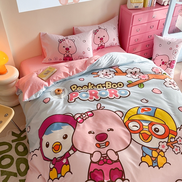 91家纺网 家纺一手货源 找家纺 金爱家 2025新款波乐乐系列纯棉数码印花系列四件套 波乐乐-好朋友