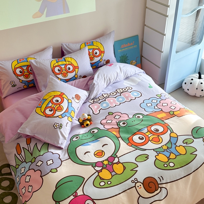 91家纺网 家纺一手货源 找家纺 金爱家 2025新款波乐乐系列纯棉数码印花系列四件套 波乐乐-欢乐时光