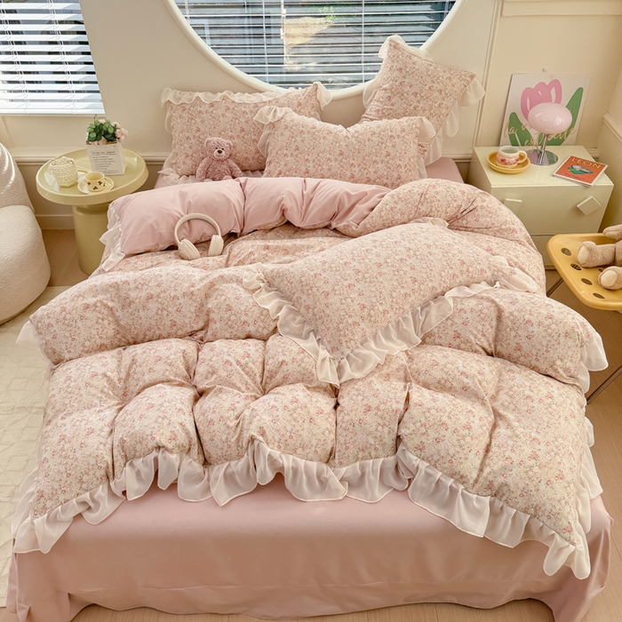 91家纺网 家纺一手货源 找家纺 橘子家 2025新款云纱四件套 雾都玫瑰