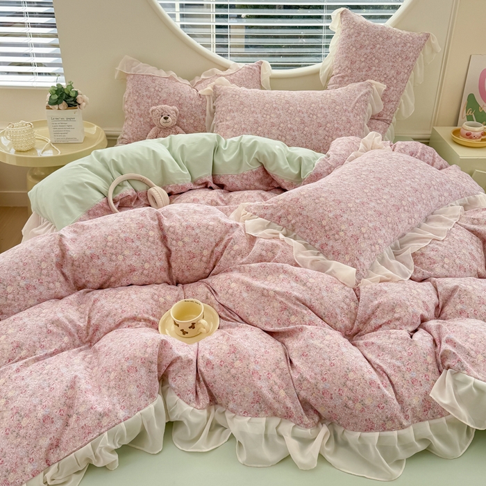 91家纺网 家纺一手货源 找家纺 橘子家 2025新款云纱四件套 蔷薇花开