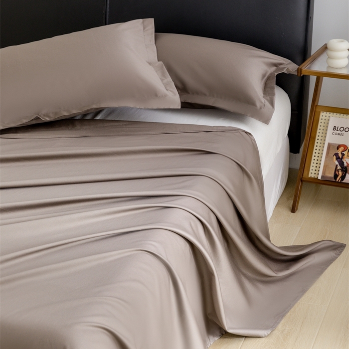 91家纺网 家纺一手货源 找家纺 宝时兰 2025新款100支新疆长绒棉单品床单全棉枕套纯棉三件套 雅棕灰