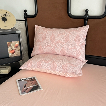 眠博士2025新款AB版简约时尚A类全棉三层纱系列单枕套 三层纱-幸运叶-粉