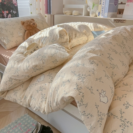 韩巢家纺 2025新款云感双层纱超柔裸睡级学生宿舍上下铺床单被套三件套-（提供卖家秀） 森田野园