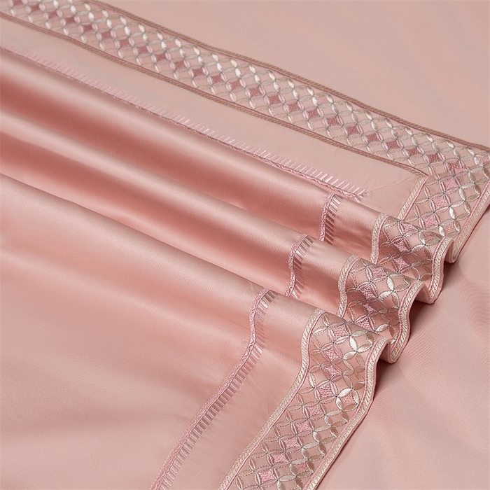 91家纺网 家纺一手货源 找家纺 高大尚婚庆馆 2025春夏新款 长绒棉高端绣花四件套-希尔顿 落樱粉