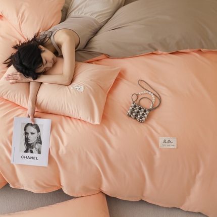 眠博士 2025新款高支高密全棉双拼40支纯色四件套场景二 全棉拼色-橘色+杏色