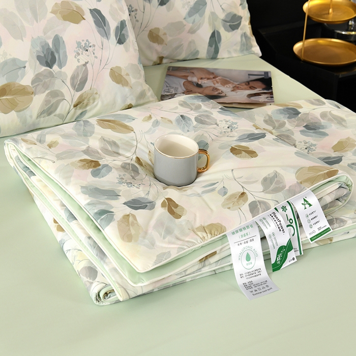 91家纺网 家纺一手货源 找家纺 欧夏家纺 2025新款凉感玻尿酸焕颜被夏被 一叶风情