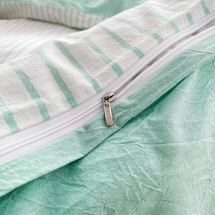 91家纺网 家纺一手货源 找家纺 大境 2026新款色织全棉水洗棉刺绣四件套小清新纯棉四件套 篮球小熊-条纹绿