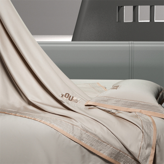 91家纺网 家纺一手货源 找家纺 高大尚婚庆馆 2025春夏新款 长绒棉高端绣花四件套-希米娅 卡其色