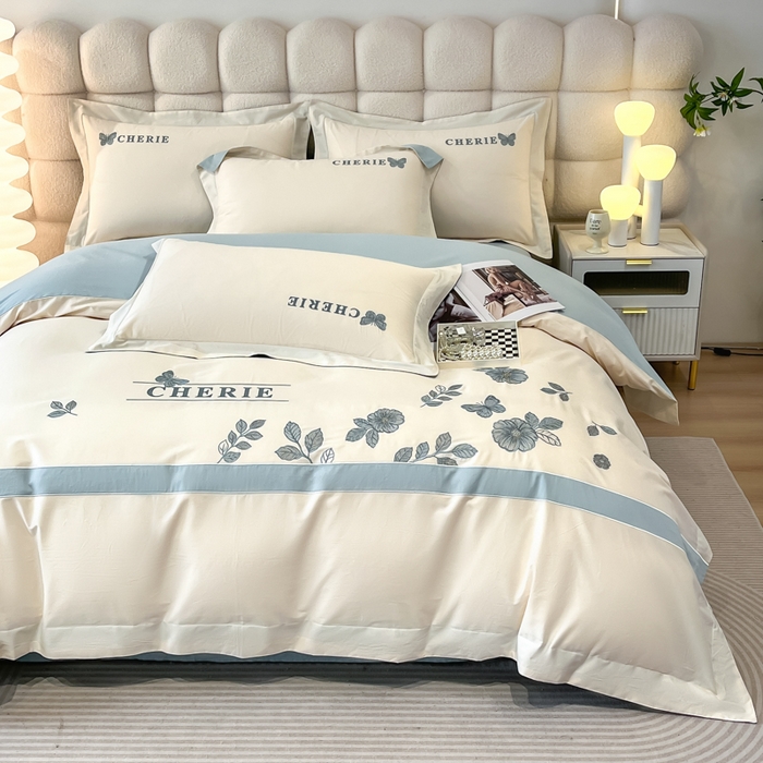 91家纺网 家纺一手货源 找家纺 桃园 2025新款洛芙琳系列纯棉全棉长绒棉刺绣绣花四件套(高端礼盒) 洛芙琳白兰