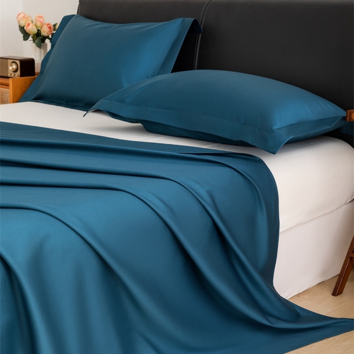 91家纺网 家纺一手货源 找家纺 宝时兰 2025新款100支新疆长绒棉单品床单全棉枕套纯棉三件套 梵星蓝