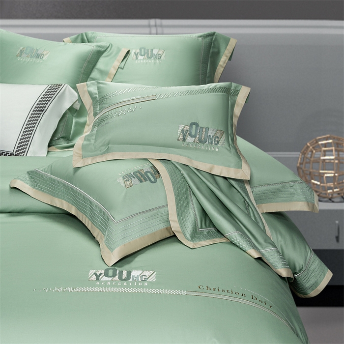 91家纺网 家纺一手货源 找家纺 高大尚婚庆馆 2025春夏新款 长绒棉高端绣花四件套-希米娅 清新绿