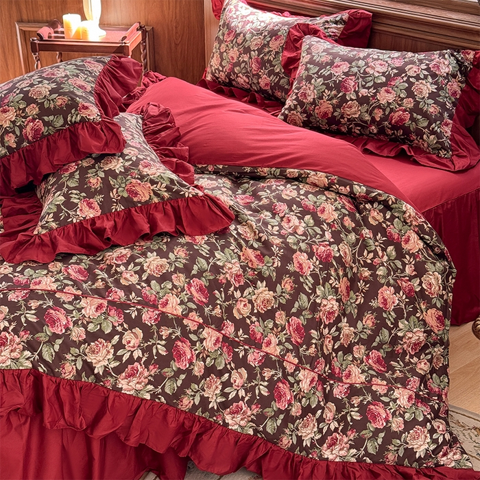 91家纺网 家纺一手货源 找家纺 （总）胜权家纺 2025新款全棉13372法式床裙款活性印花四件套