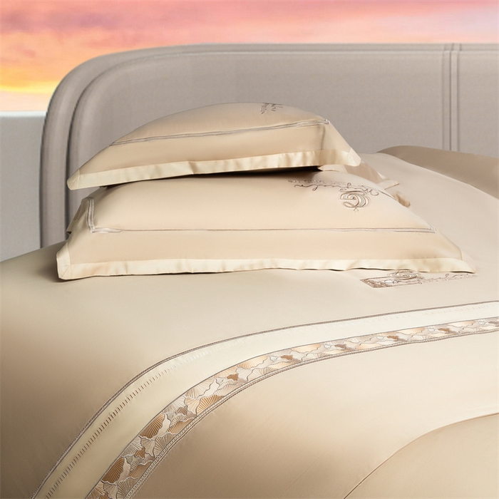 91家纺网 家纺一手货源 找家纺 高大尚婚庆馆 2025春夏新款 长绒棉高端绣花四件套-海歌娜 海歌娜 香槟金