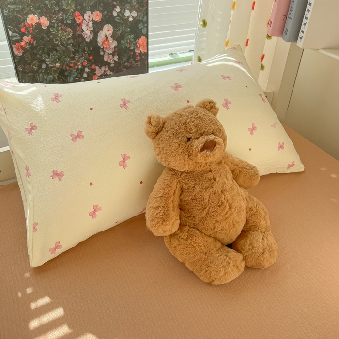 91家纺网 家纺一手货源 找家纺 韩巢家纺 2025新款云感双层纱超柔裸睡级学生宿舍上下铺床单被套三件套-（提供卖家秀） 粉相思