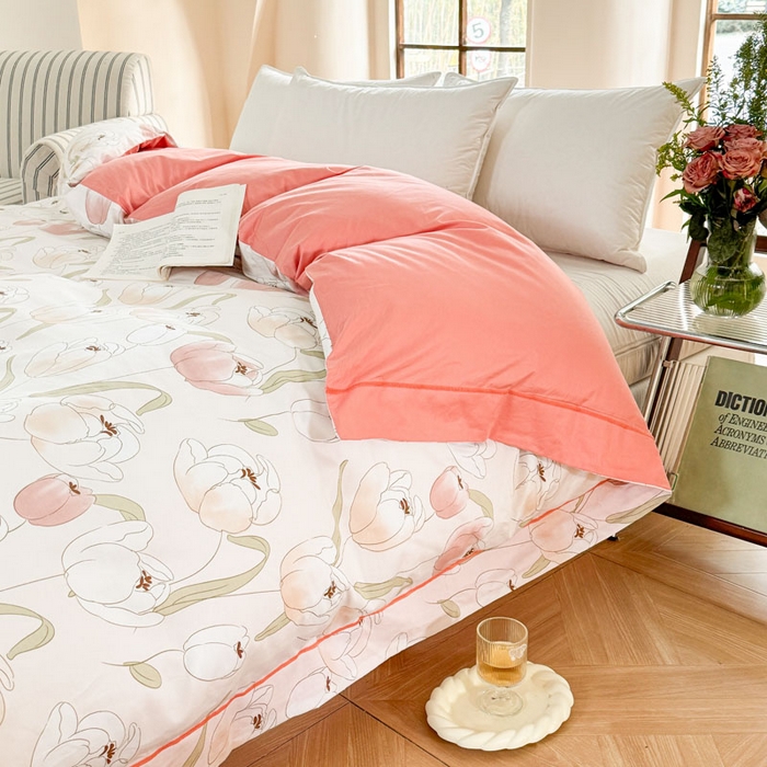 91家纺网 家纺一手货源 找家纺 7V 2025全棉被套133*76纯棉轻奢宽边单被套喷气长绒棉面料 玫瑰集-粉