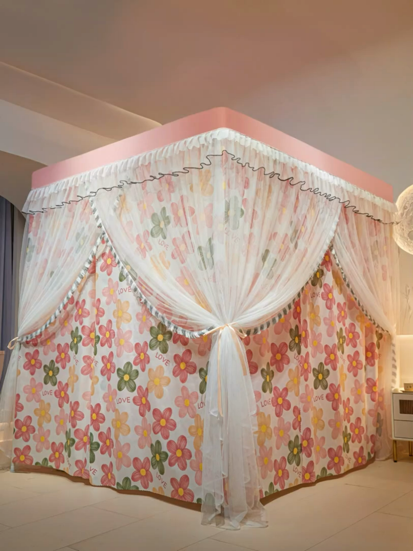 91家纺网 家纺一手货源 找家纺 （总）世婕 2025新款四季款三开门落地床幔蚊帐