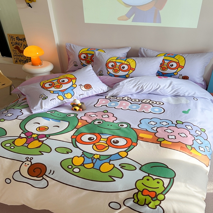 91家纺网 家纺一手货源 找家纺 金爱家 2025新款波乐乐系列纯棉数码印花系列四件套 波乐乐-欢乐时光