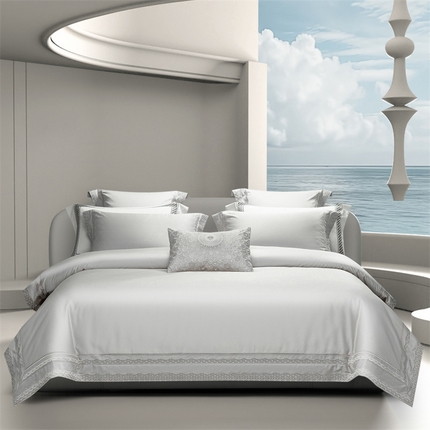 高大尚婚庆馆 2025春夏新款 长绒棉高端绣花四件套-宝格丽 宝格丽-绅士灰