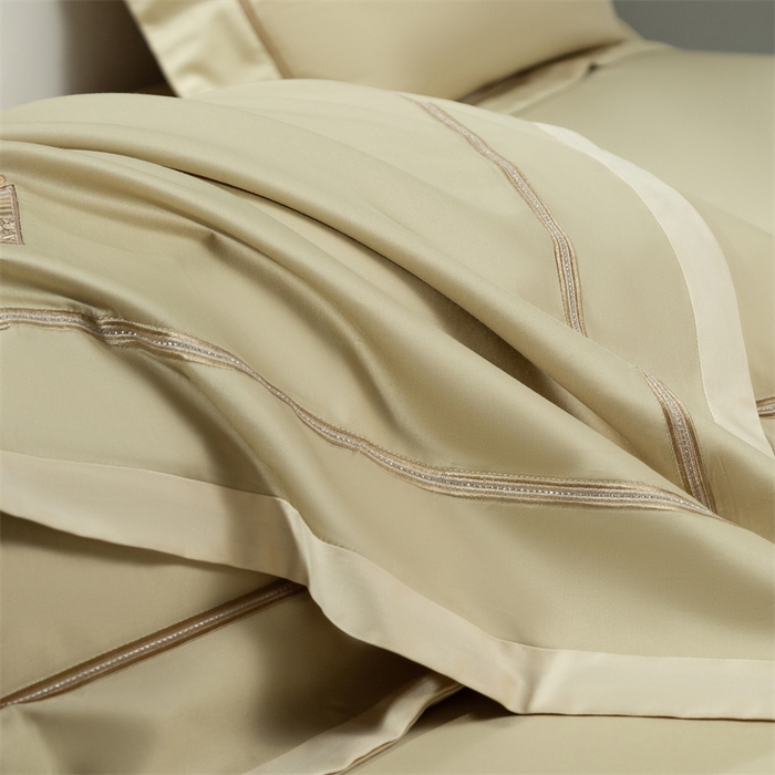 91家纺网 家纺一手货源 找家纺 高大尚婚庆馆 2025春夏新款 长绒棉高端绣花四件套-海歌娜 海歌娜-油果绿