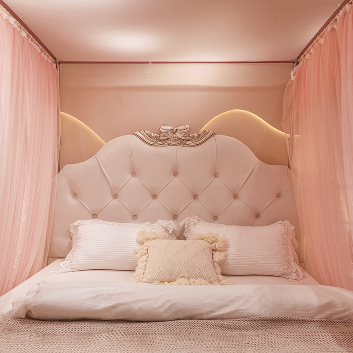 91家纺网 家纺一手货源 找家纺 夏彩 2025新款绣花加柔加密铝合金接口高度可调节轨道蚊帐88620 88620浅粉玉