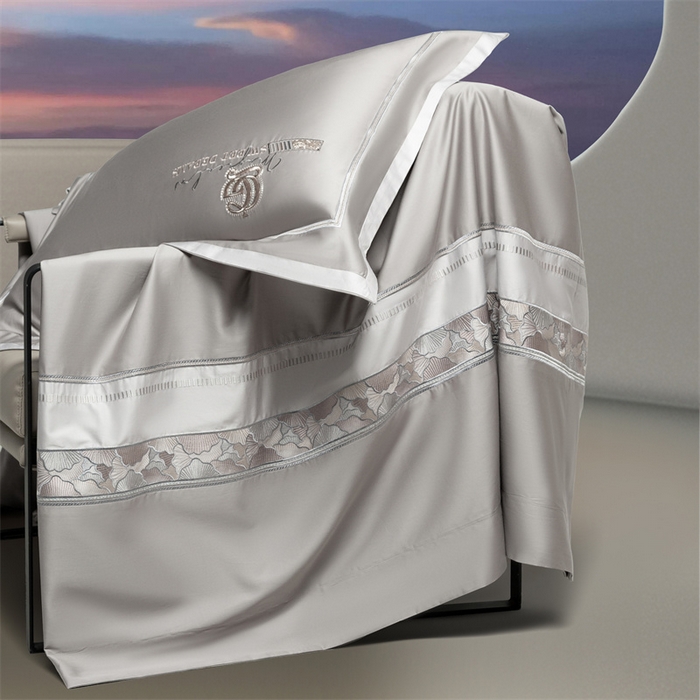 91家纺网 家纺一手货源 找家纺 高大尚婚庆馆 2025春夏新款 长绒棉高端绣花四件套-海歌娜 海歌娜-绅士灰