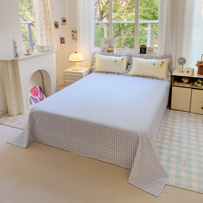 91家纺网 家纺一手货源 找家纺 梦之岛 2025新款ins韩版奶茶风云朵棉可爱毛巾绣四件套 奶茶-白蓝