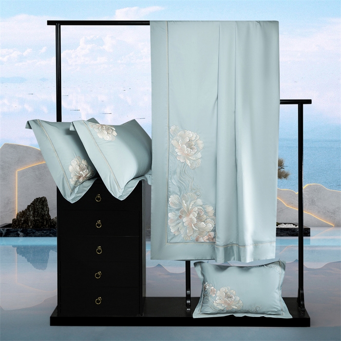 91家纺网 家纺一手货源 找家纺 高大尚婚庆馆 2025春夏新款 长绒棉高端绣花四件套-赫莲娜 赫莲娜-水晶兰