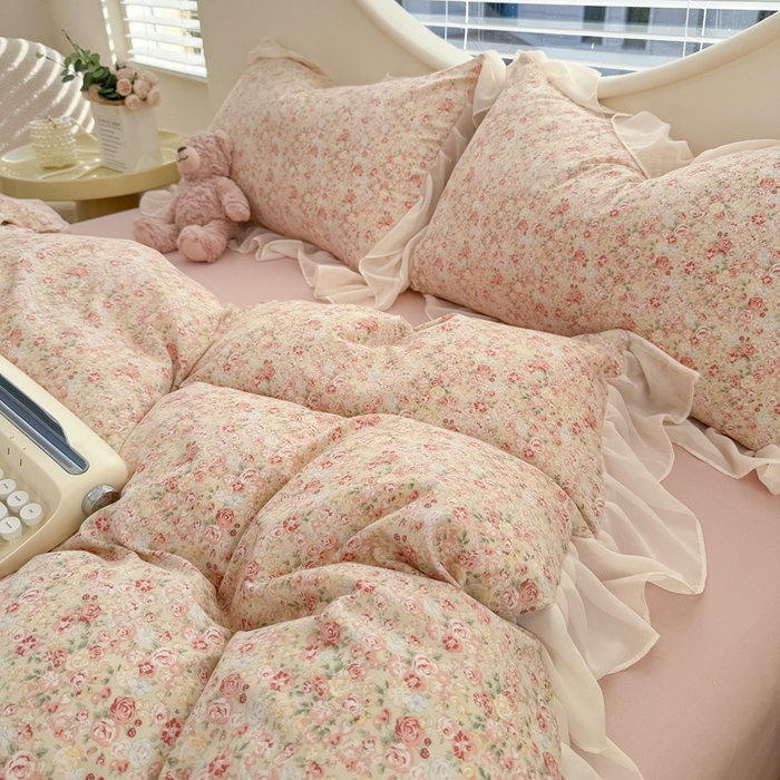 91家纺网 家纺一手货源 找家纺 橘子家 2025新款云纱四件套 雾都玫瑰