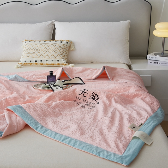 91家纺网 家纺一手货源 找家纺 仁凯家纺 2025新款A类无染原棉大豆被夏被夏凉被空调被子 温柔粉-绿边