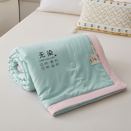 仁凯家纺 2025新款A类无染原棉大豆被夏被夏凉被空调被子 竹青绿-粉边