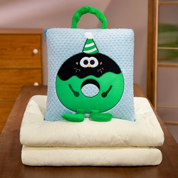 91家纺网 家纺一手货源 找家纺 中华鲟2025新款多功能豆豆绒提花网红抱枕毯卡通立体贴布刺绣抱枕被夏被 甜甜圈夏被-蓝,甜甜圈夏被-蓝