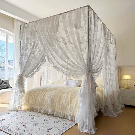 夏彩 2025新款优雅蕾丝提花豪华宫廷落地式蚊帐88622 庄园-奶昔白