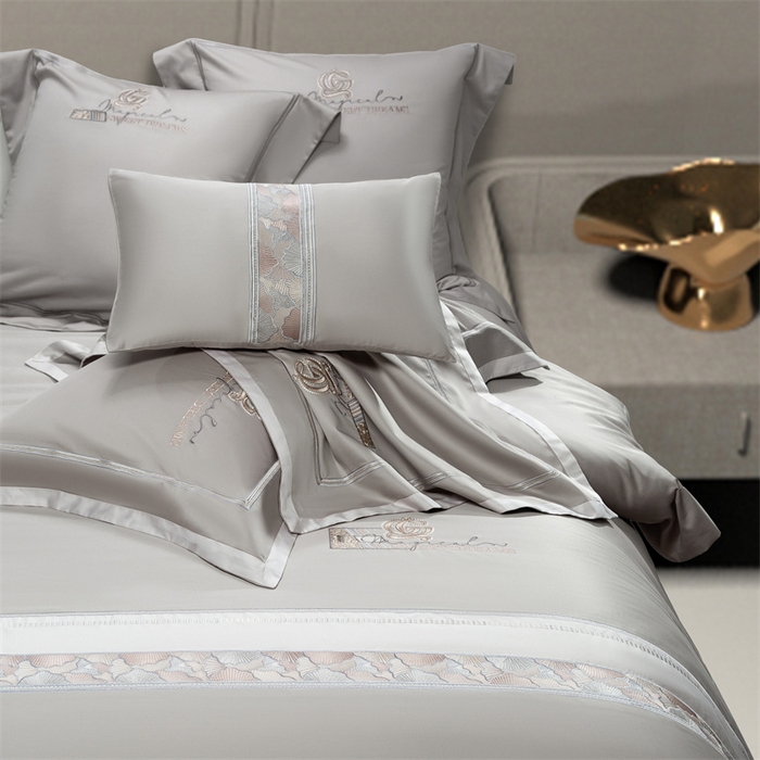 91家纺网 家纺一手货源 找家纺 高大尚婚庆馆 2025春夏新款 长绒棉高端绣花四件套-海歌娜 海歌娜-绅士灰