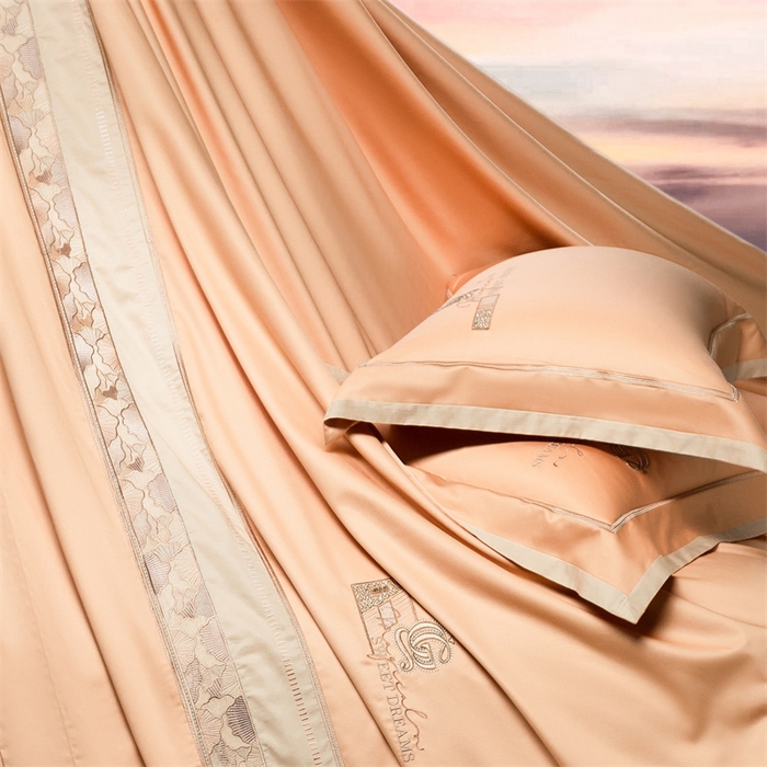 91家纺网 家纺一手货源 找家纺 高大尚婚庆馆 2025春夏新款 长绒棉高端绣花四件套-海歌娜 海歌娜-南瓜橘