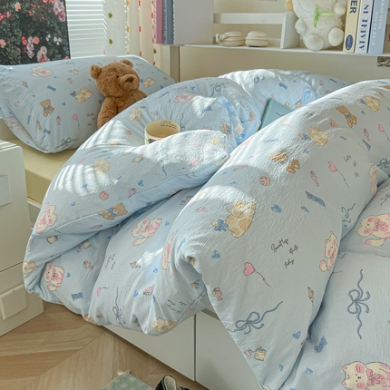 韩巢家纺 2025新款云感双层纱超柔裸睡级学生宿舍上下铺床单被套三件套-（提供卖家秀） 小猫时光篮