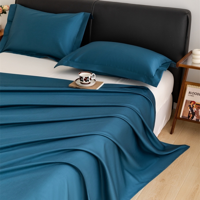 91家纺网 家纺一手货源 找家纺 宝时兰 2025新款100支新疆长绒棉单品床单全棉枕套纯棉三件套 梵星蓝