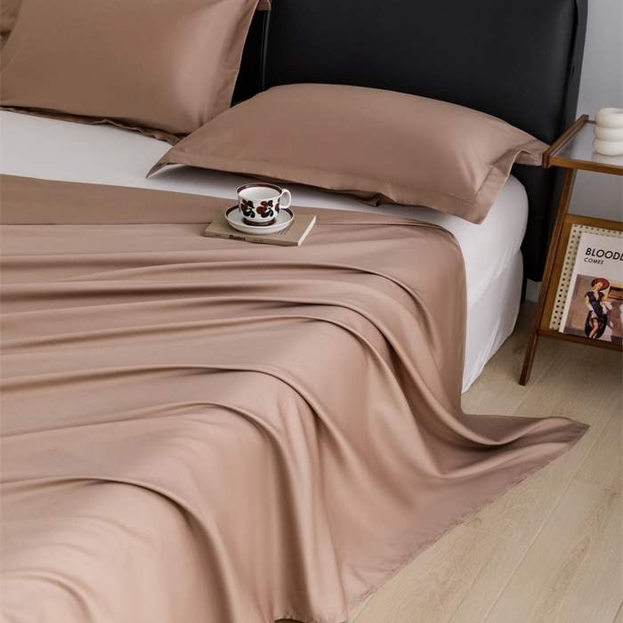 91家纺网 家纺一手货源 找家纺 宝时兰 2025新款100支新疆长绒棉单品床单全棉枕套纯棉三件套 布朗咖