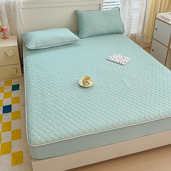 91家纺网 家纺一手货源 找家纺 小萌虎 2025新款凉感丝胶质凉席床笠款 水绿