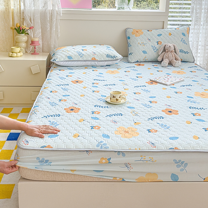 91家纺网 家纺一手货源 找家纺 小萌虎 2025新款凉感丝胶质凉席床笠款 花草