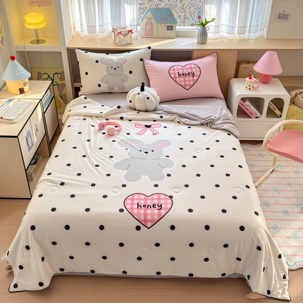 星期八 2025新款针织棉夏被四件套 波点兔