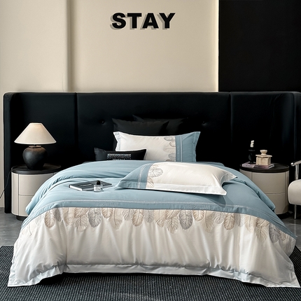 理想家家纺 2025新款亲肤舒适纯棉刺绣四件套-茱丽叶 茱丽叶-蓝