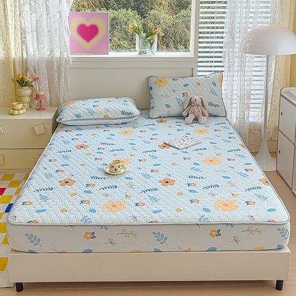 小萌虎 2025新款凉感丝胶质凉席床笠款 花草