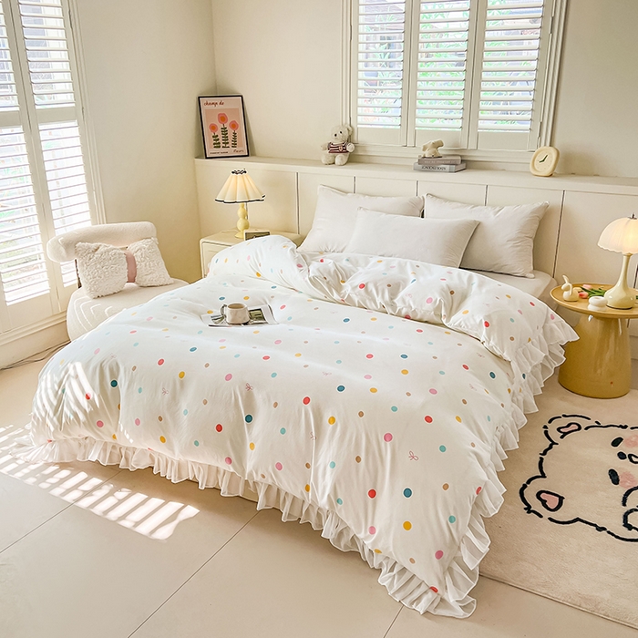 91家纺网 家纺一手货源 找家纺 眠势力 2025新款韩版花边被套双面用四季款ins公主风 彩色波点