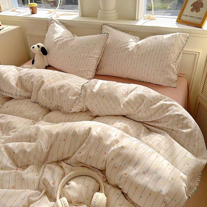 91家纺网 家纺一手货源 找家纺 田野家纺2025新款A类全棉双层纱四件套 七彩泡泡